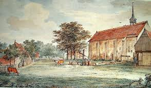 Aquarel van Aart Schouman uit 1769 met de Stiftskerk.